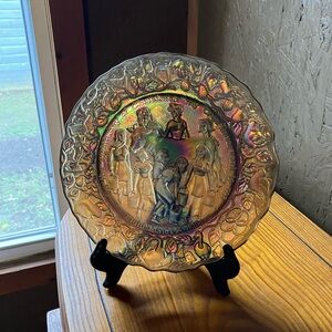 Iridescent Carnival Glass Decorative Plate - Gold-Tone